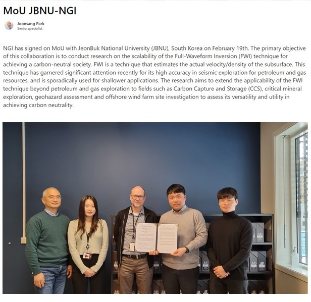 Geophysics Computing Lab Signs MOU with NGI, Norway